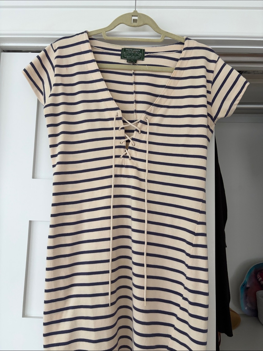 Ralph Lauren Cream and Navy Striped Lace-Up Tunic